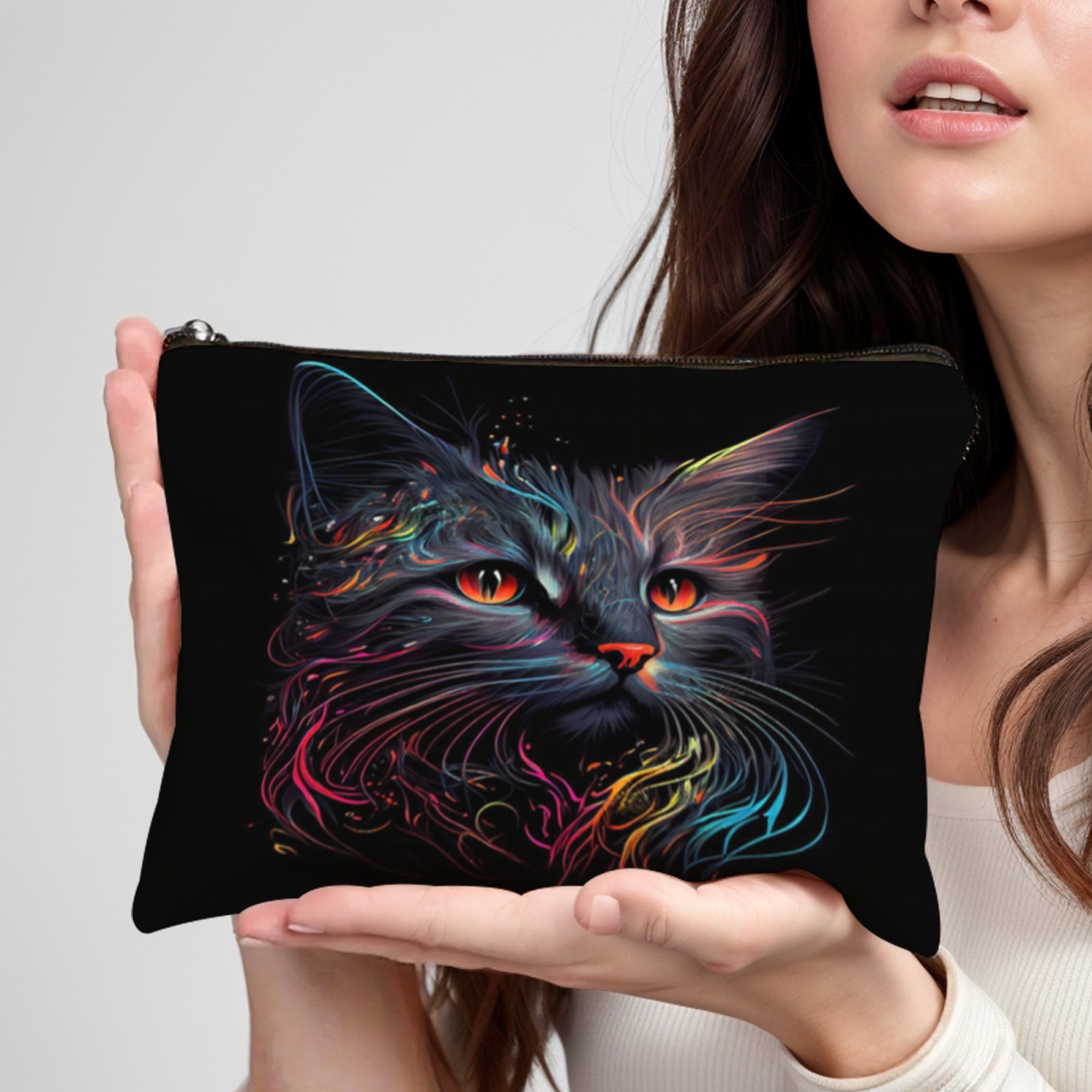 Travel Accessories Hong Kong - Neon Kedi Yüzü Sanat Desenli Kozmetik